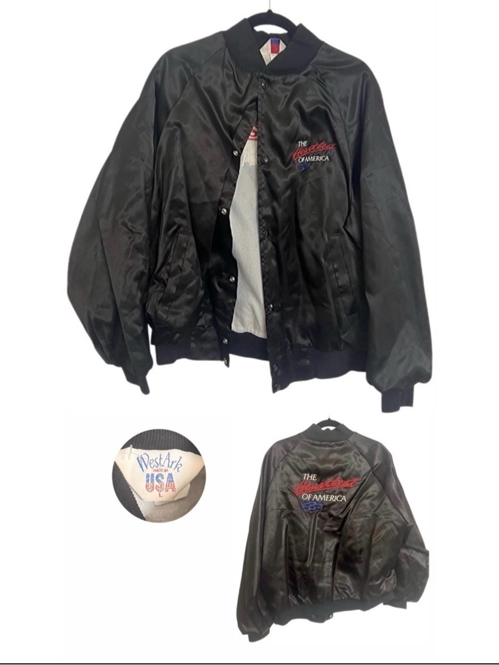 Black Satin Embroidered Chevrolet Bomber Jacket - The Heartbeat Of America